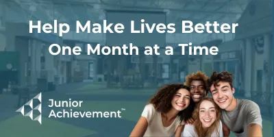 4 students with text that reads help make lives better one month at a time